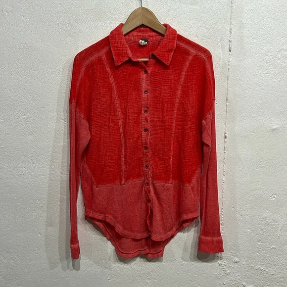 We The Free Gauze Button Down Long Sleeve Top - Picture 1 of 4